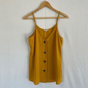 Jodifl Size Small Camisole Tank Top Button Front V-Neck Mustard Yellow